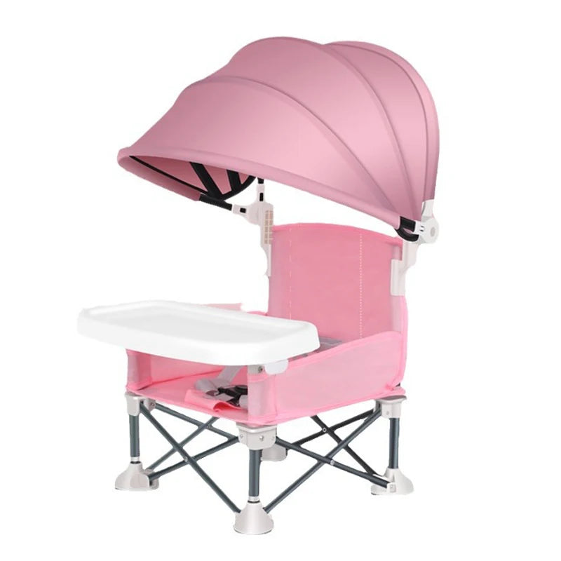 Chaise rose pliable avec tablette pour repas bébé